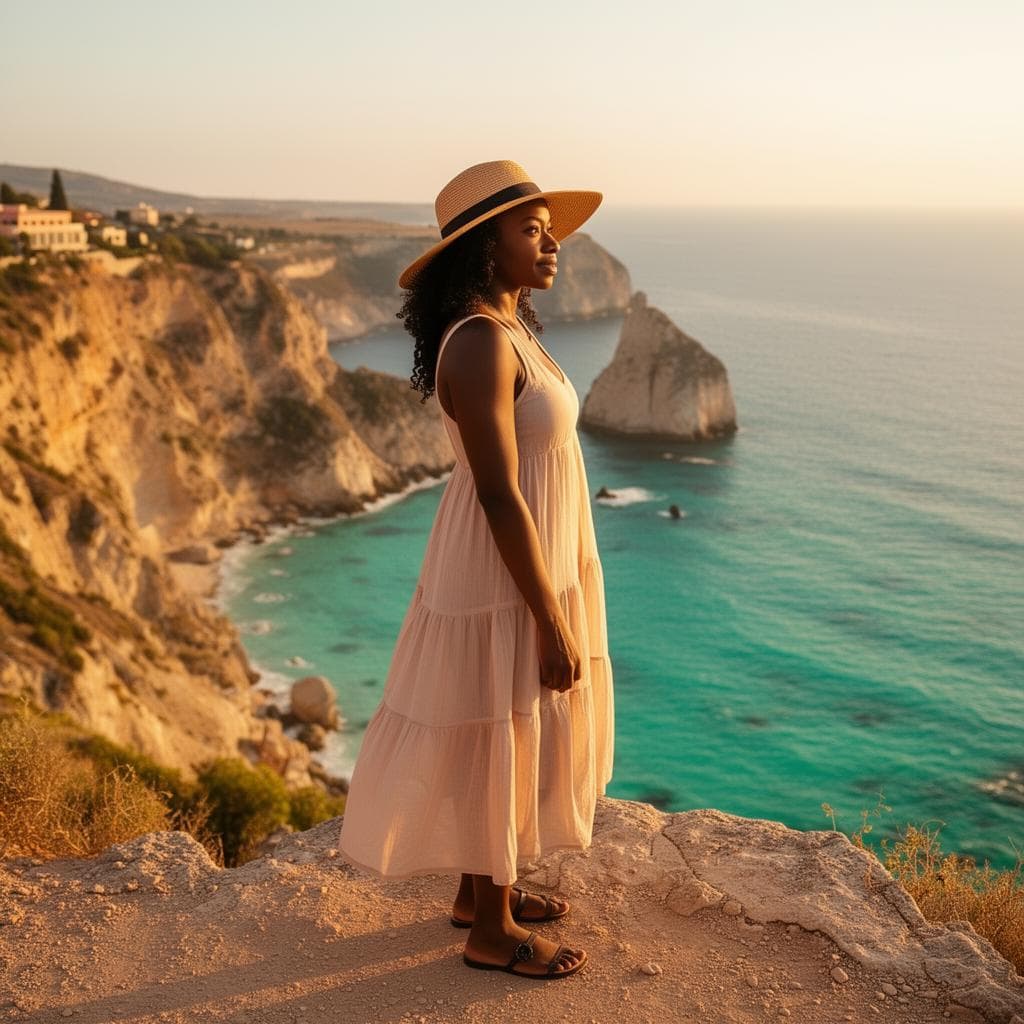 A woman enjoying a relaxing coastal escape